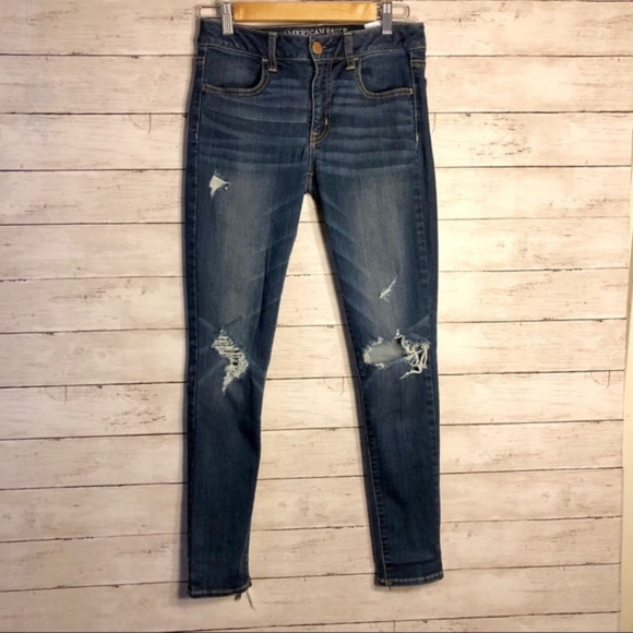 American Eagle Outfitters Denim - A&E Medium Wash Destroyed Skinny Jean Blue